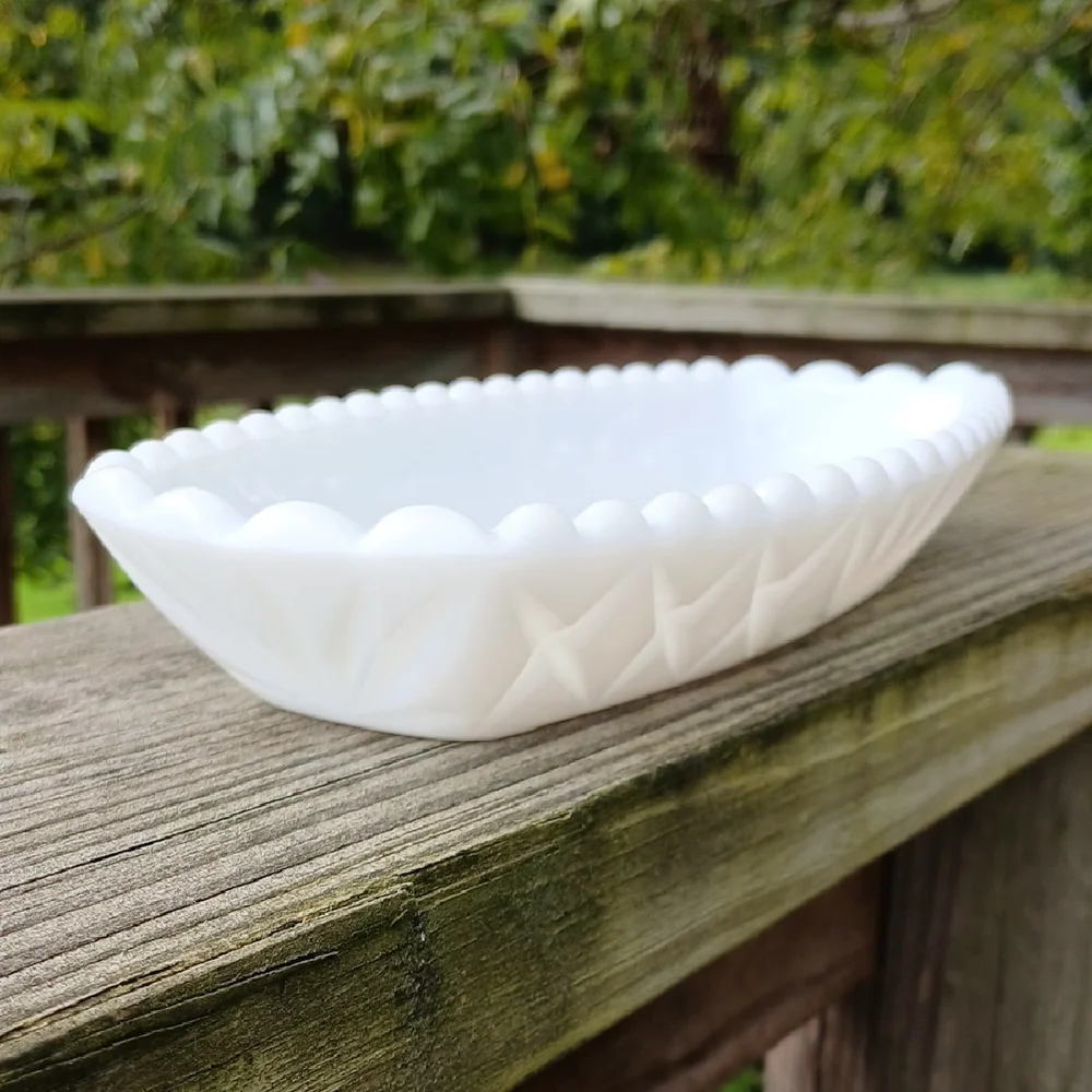 Vintage Milk Glass Relish Vegetable Trinket Dish
